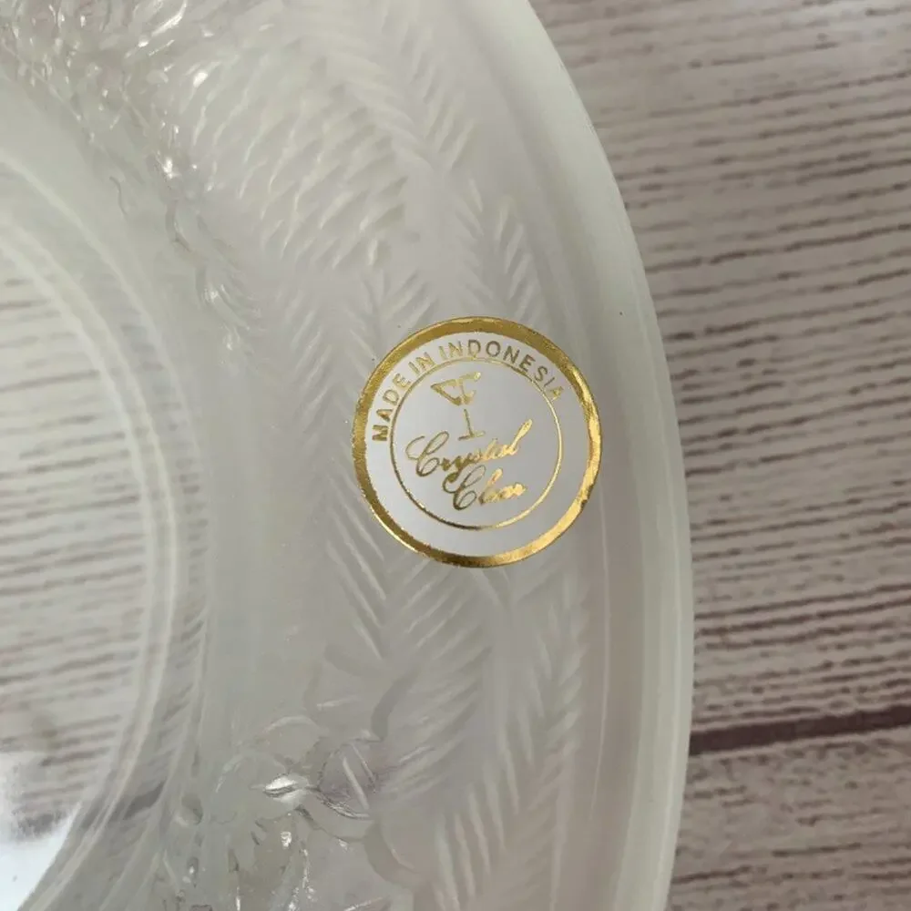 Vintage Celebrations Crystal Clear Frosted Plate Season Greetings Candle Dish 8